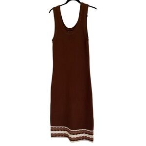 Design365 Brown Colorblock Crochet Sheath Midi Dress in Syrup NWT Large